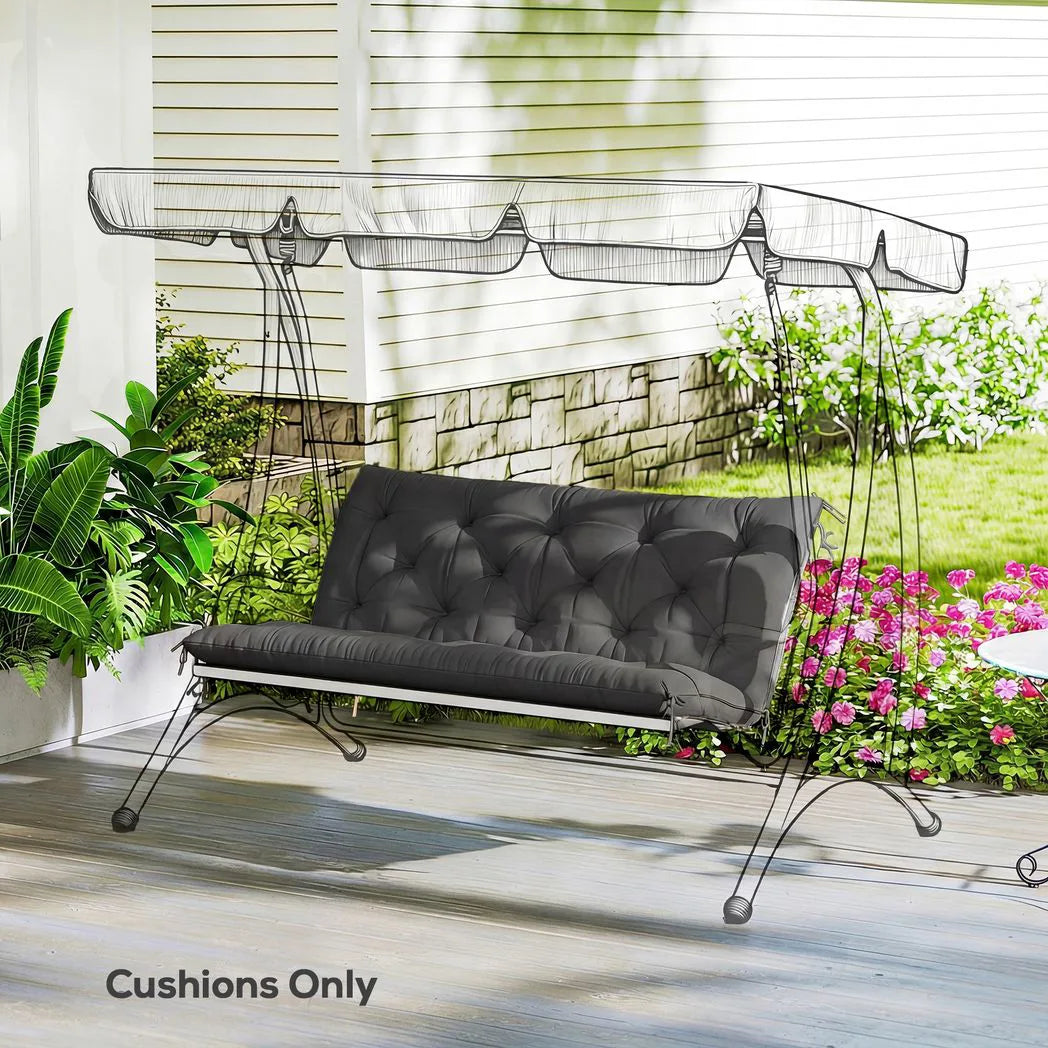 Outsunny 2 Seater Garden Bench and Swing Chair Cushion with Ties, 110 x 120cm, Black