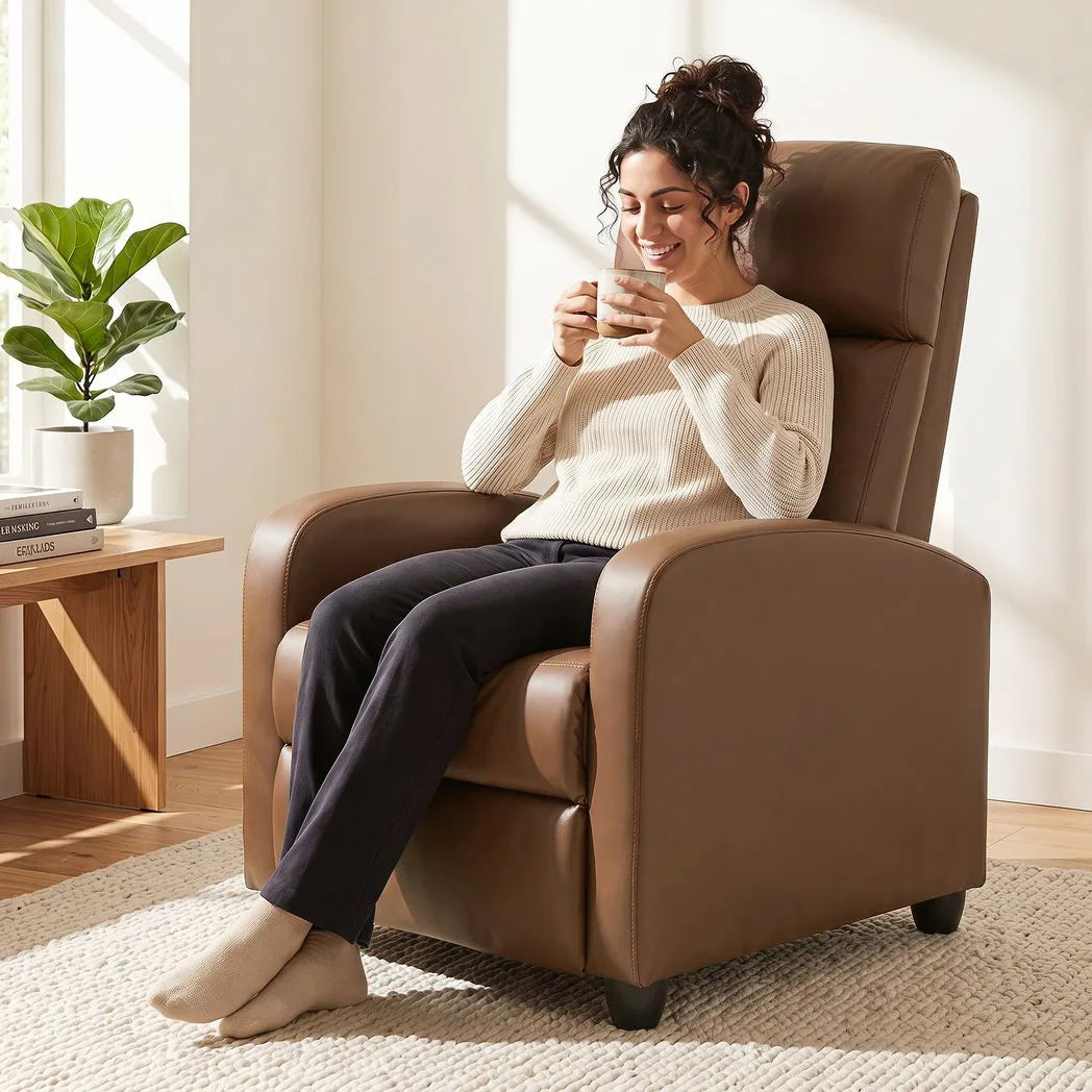HOMCOM Massage Recliner Armchair in Faux Leather with Adjustable Leg Rest and Side Pocket – Dark Brown