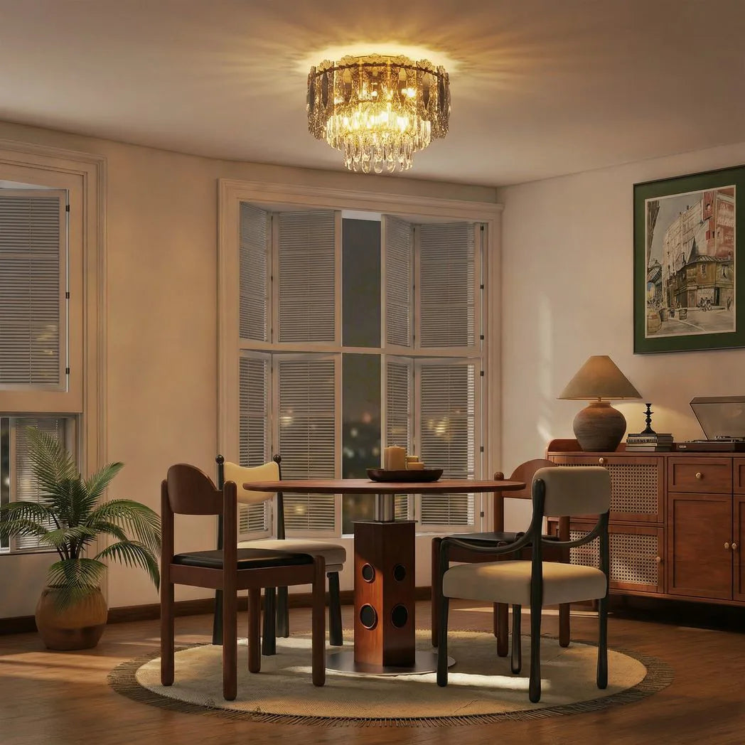 HOMCOM 3-Light Flush Mount Chandelier with Crystal and Smoke Glass – 40 cm Gold Ceiling Light