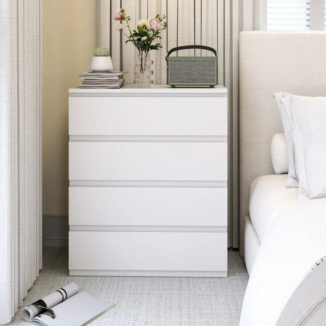 HOMCOM Chest of 4 Drawers with Anti-Tipping Hardware – Classic Bedroom Storage Unit, White