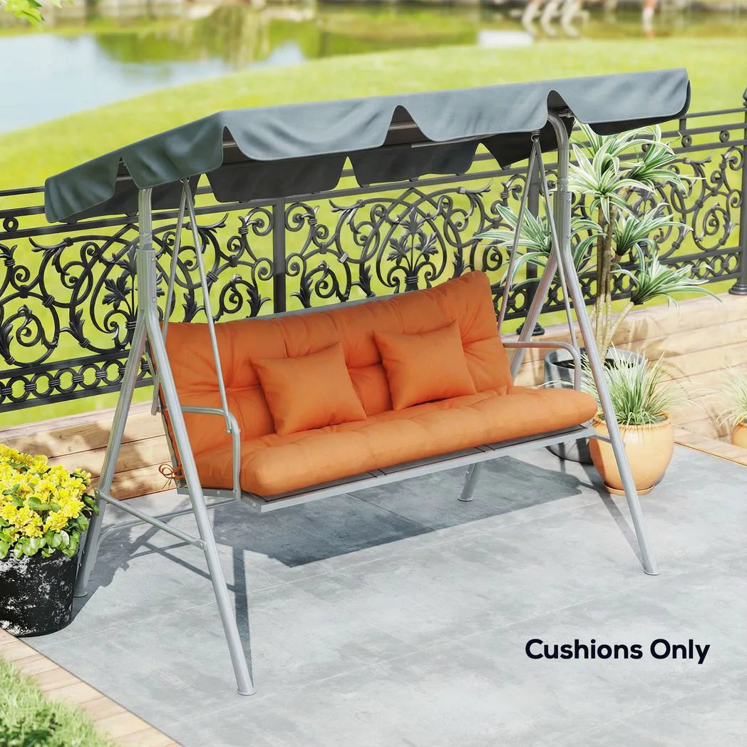 Outsunny 3 Seater Swing Seat and Back Cushion Set with 2 Pillows, Water Repellent, Orange