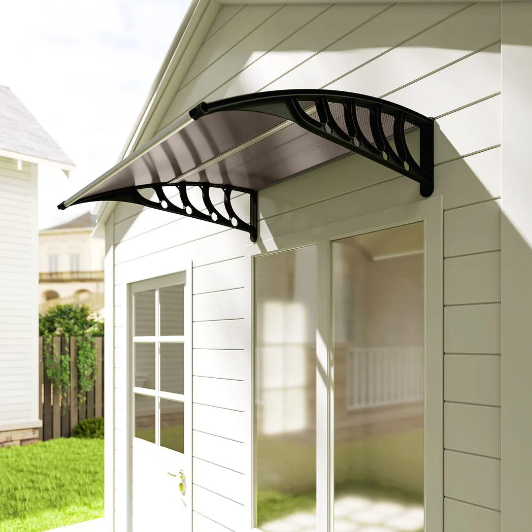 Outsunny Front Door Canopy with Polycarbonate Panels and Aluminium Frame, 103 x 96.5cm – Rain Shelter, Brown