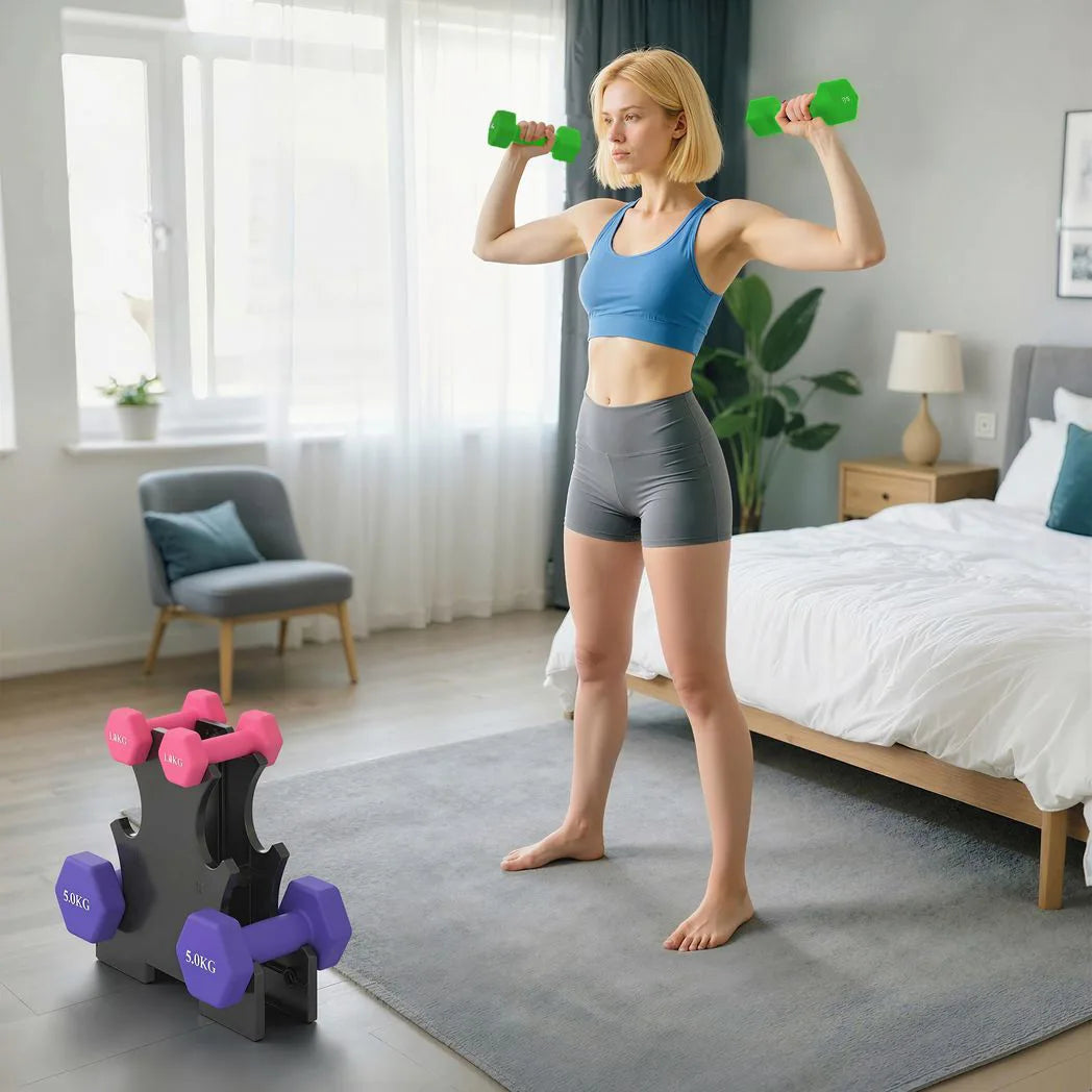 SPORTNOW Hex Dumbbells Set with Rack, 2 x 1kg, 2 x 3kg, 2 x 5kg – Home Gym Hand Weights for Strength Training