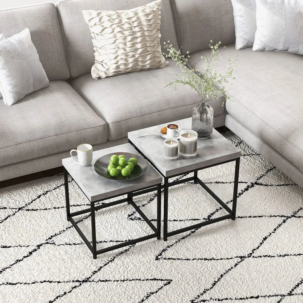 HOMCOM Coffee Table Set of 2 with 3.5cm Thick Tabletop – Square Nest of Tables, Grey