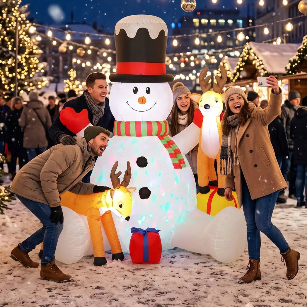 Outsunny 7ft Giant Christmas Inflatable Snowman with 2 Reindeer