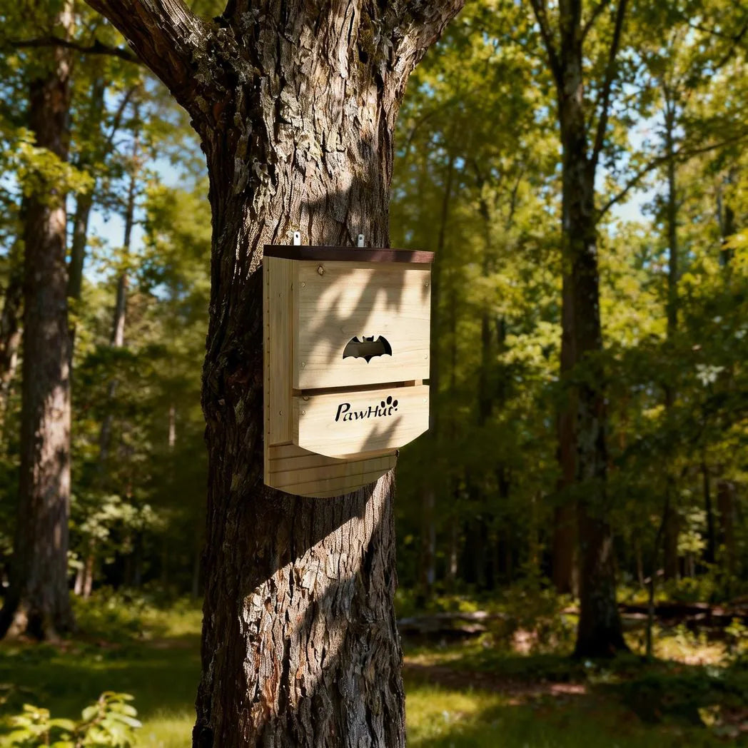 PawHut Bat Boxes, Pack of 3 Wooden Bat Houses with Hanging Hook – Garden Wildlife Roosts, Natural