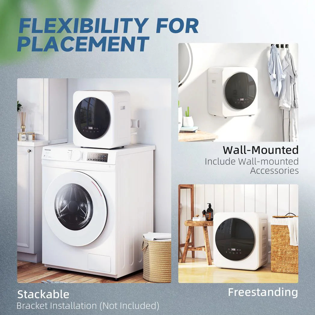 HOMCOM 4kg Vented Tumble Dryer with Stainless Steel Drum and Touch Display – 800W Compact Freestanding Dryer, White