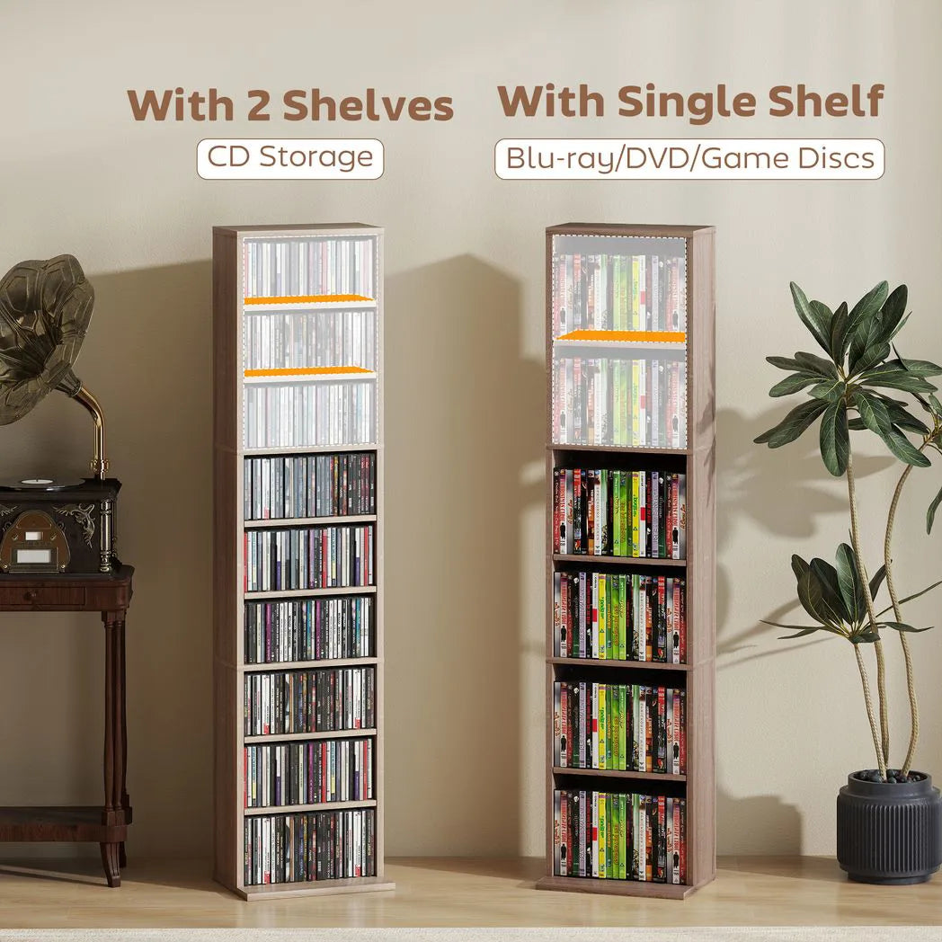 HOMCOM Narrow CD Storage Unit for 260 CDs or 120 DVDs – Tall Media Tower with Anti-Tip Straps, Natural Wood