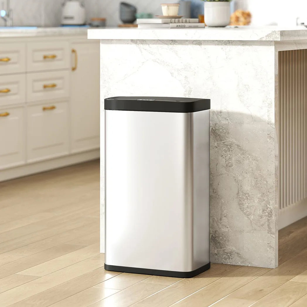 HOMCOM 45L Stainless Steel Sensor Bin with Soft-Close Lid and Removable Inner Bucket – Touchless Kitchen Bin