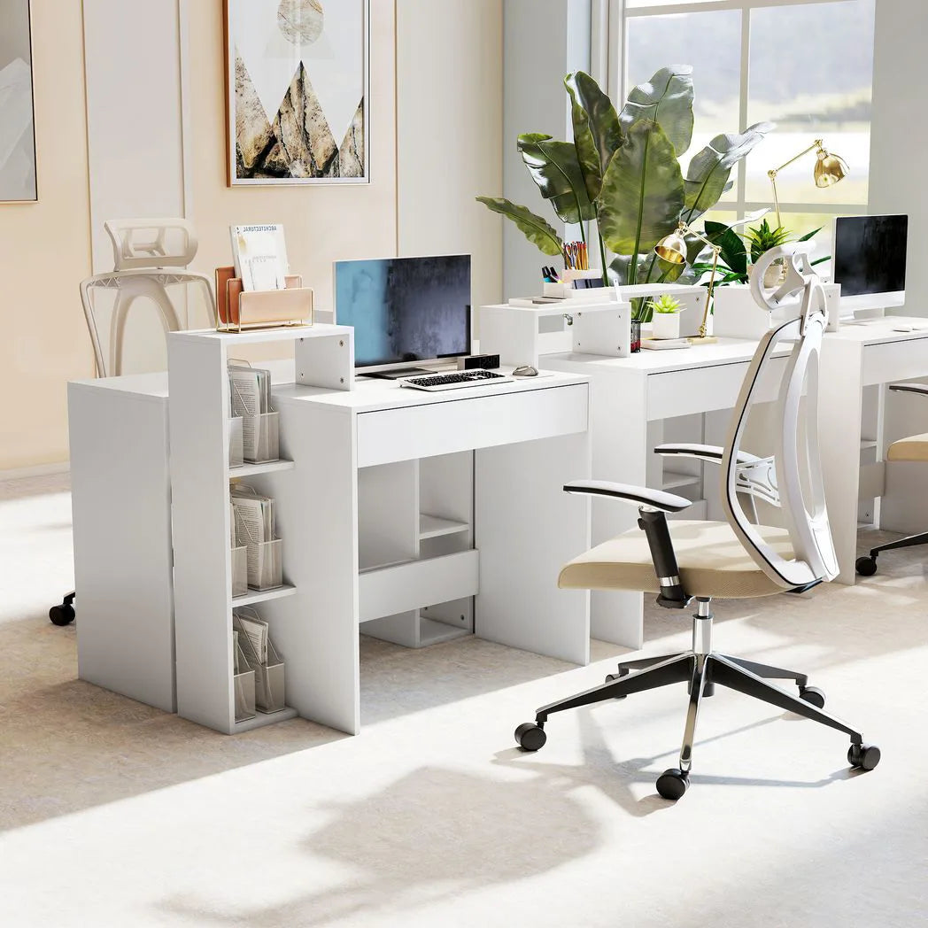 HOMCOM Computer Desk with 3 Open Shelves and Drawer – Compact Home Office Workstation, White