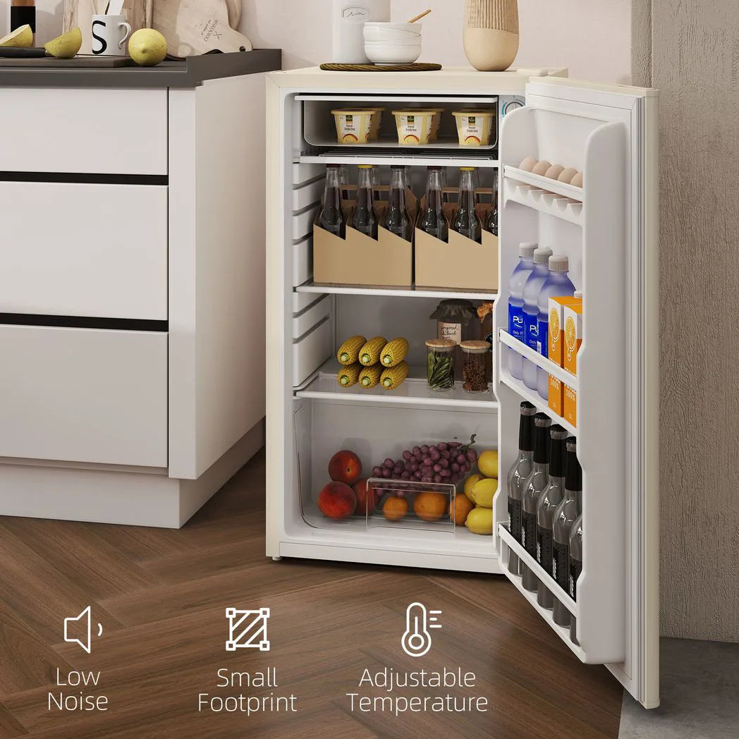 HOMCOM 91L Under Counter Fridge with 10L Chiller Box and Reversible Door – Compact Mini Fridge, Beige