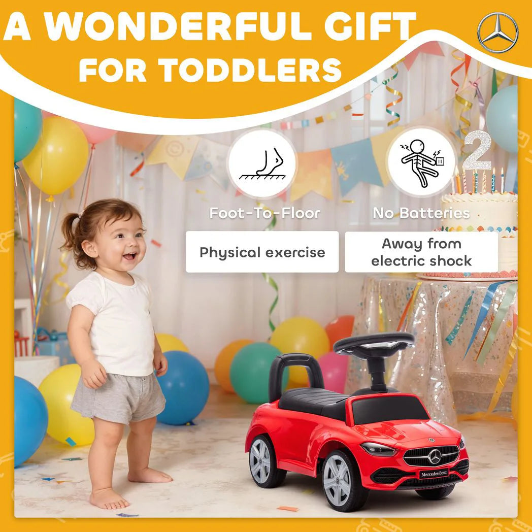 AIYAPLAY Official Mercedes-Benz Ride On Car, Foot to Floor Walker with Horn & Under-Seat Storage, Red