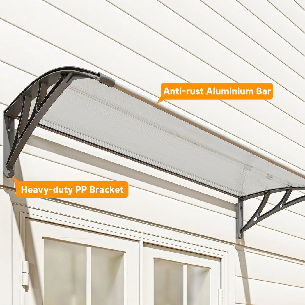 Outsunny Front Door Canopy with Polycarbonate Panels – Outdoor Rain Shelter and Awning, 110 x 60cm, Grey