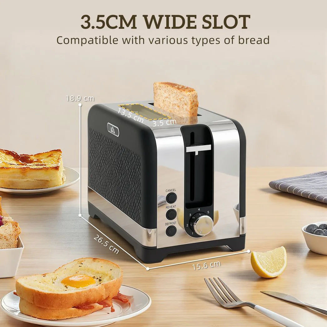 HOMCOM Textured Kettle and 2-Slice Toaster Set, 1.7L 3000W Rapid Boil Kettle – Kitchen Set, Black