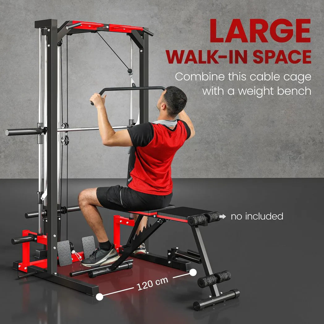 SPORTNOW Cable Crossover Machine with Pull Up Bar, Lat Pull Down & Squat Rack – Multi-Function Power Rack