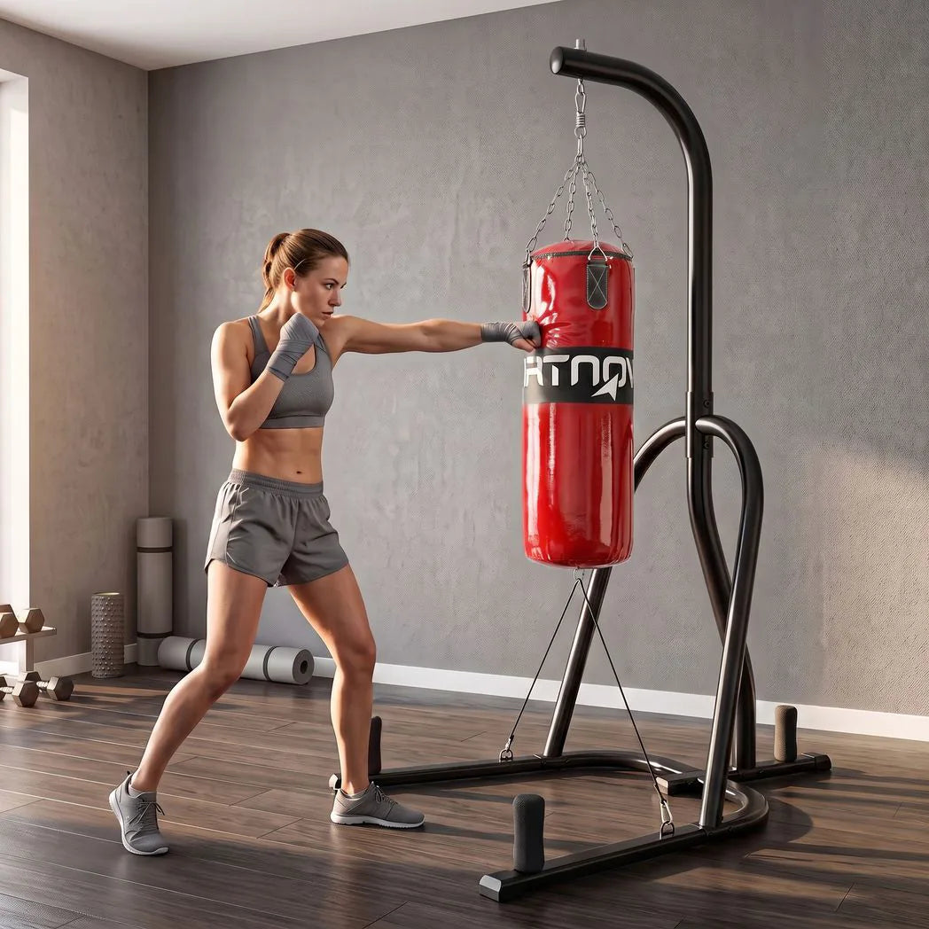 SPORTNOW Freestanding Punching Bag with Stand, 20kg Heavy Bag & Weight Plate Holders – Home Boxing Set, Red