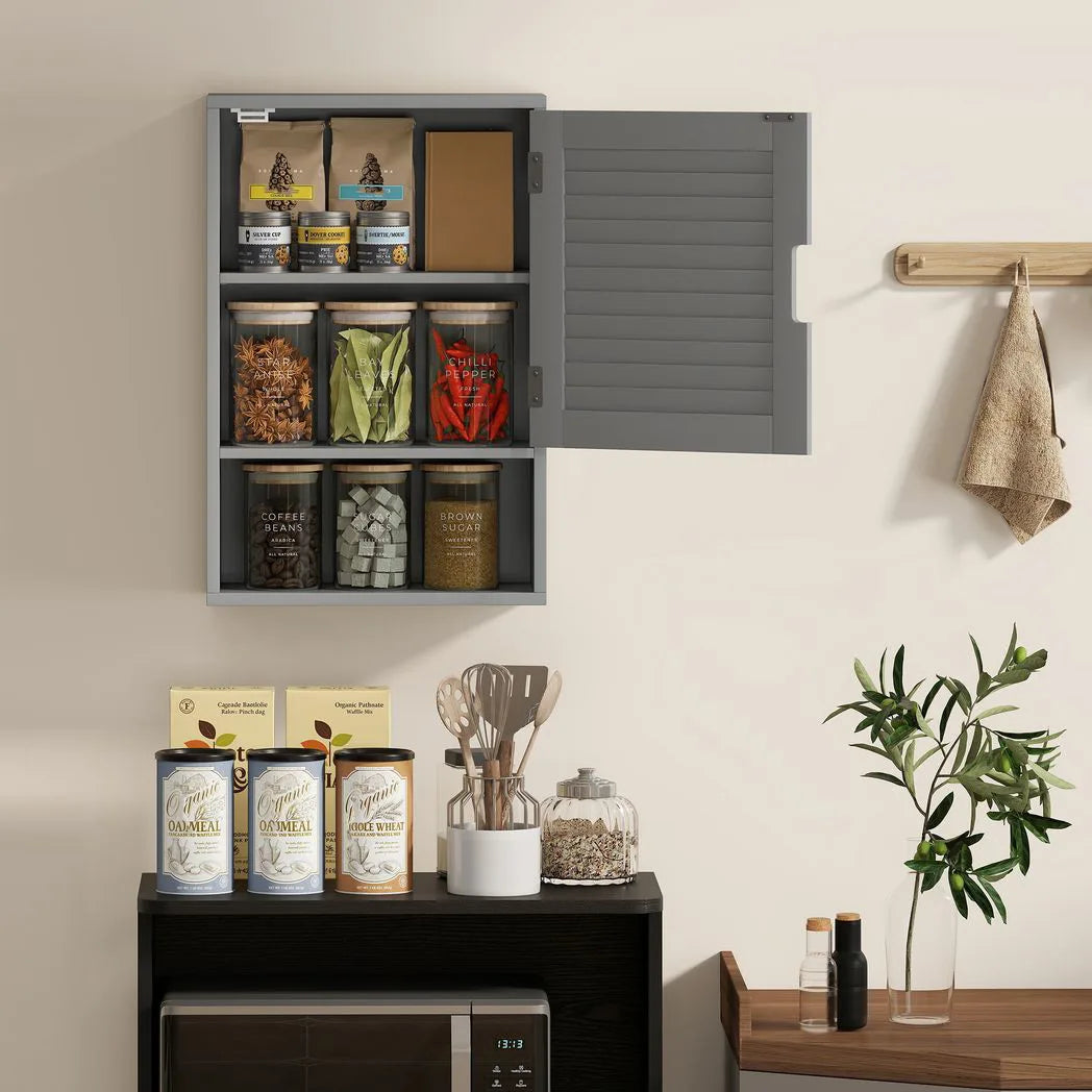 HOMCOM Wall Mounted Bathroom Cabinet with Adjustable Shelves, Louvred Door – 40 x 20 x 60 cm, Grey