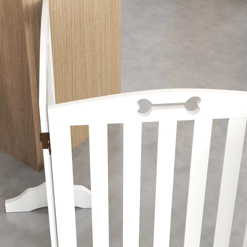PawHut Wooden Freestanding Dog Gate, 4-Panel Foldable Pet Barrier for Doors and Stairs, 207.5cm, White