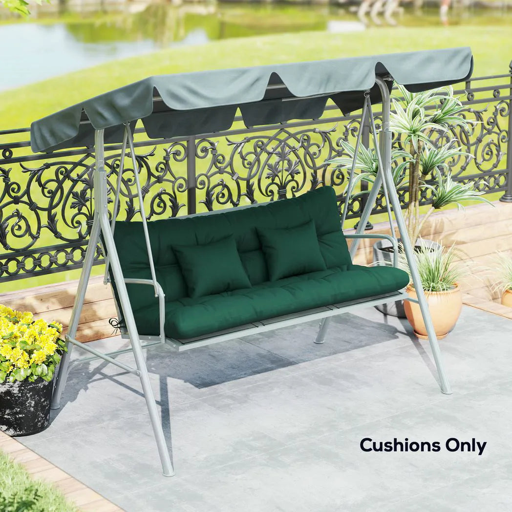 Outsunny 3-Seater Swing Chair Cushion Set – Seat and Back Cushions with 2 Pillows, Water-Repellent, Green