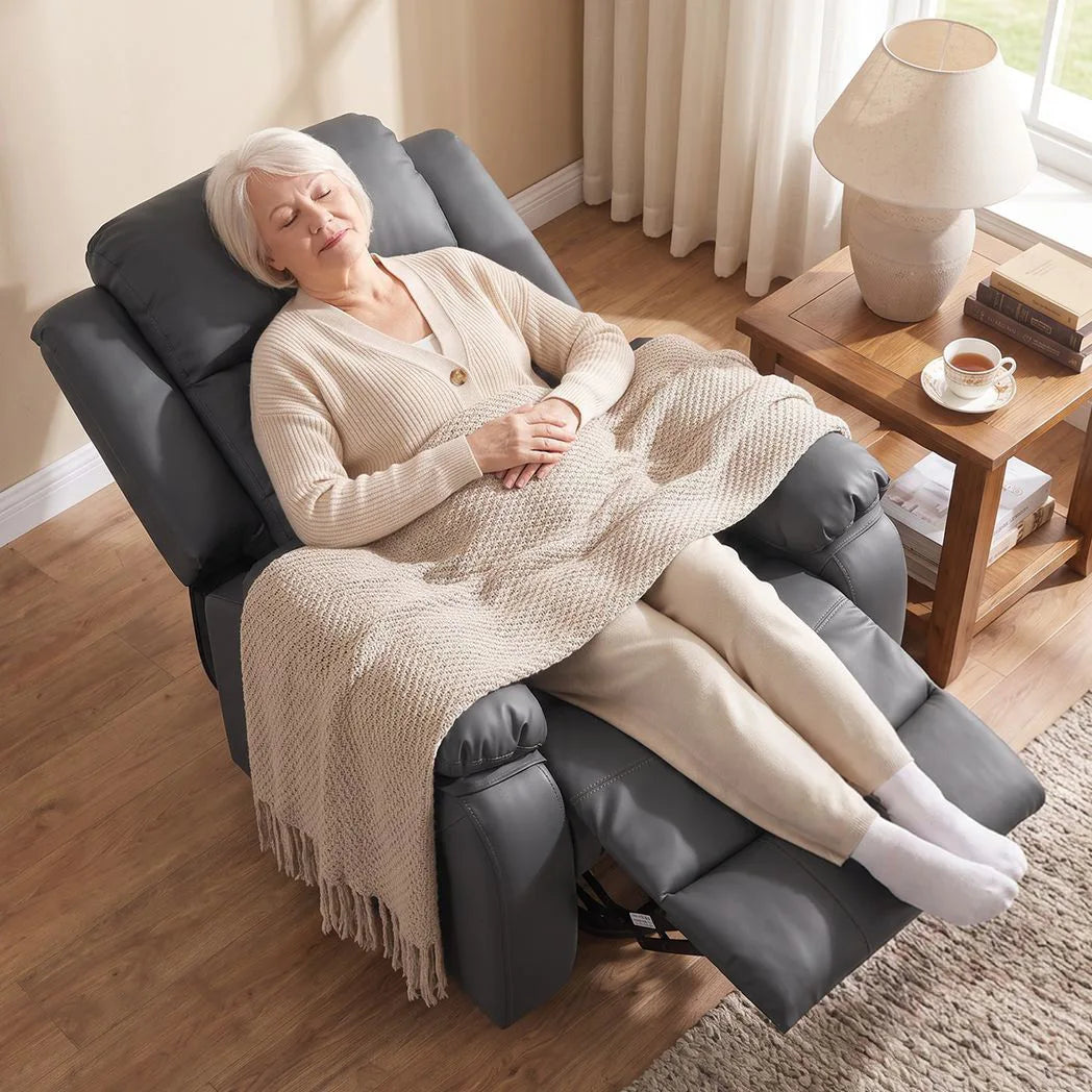 HOMCOM Riser and Recliner Chair with Vibration Massage, PU Leather Power Lift Chair for Elderly, Dark Grey