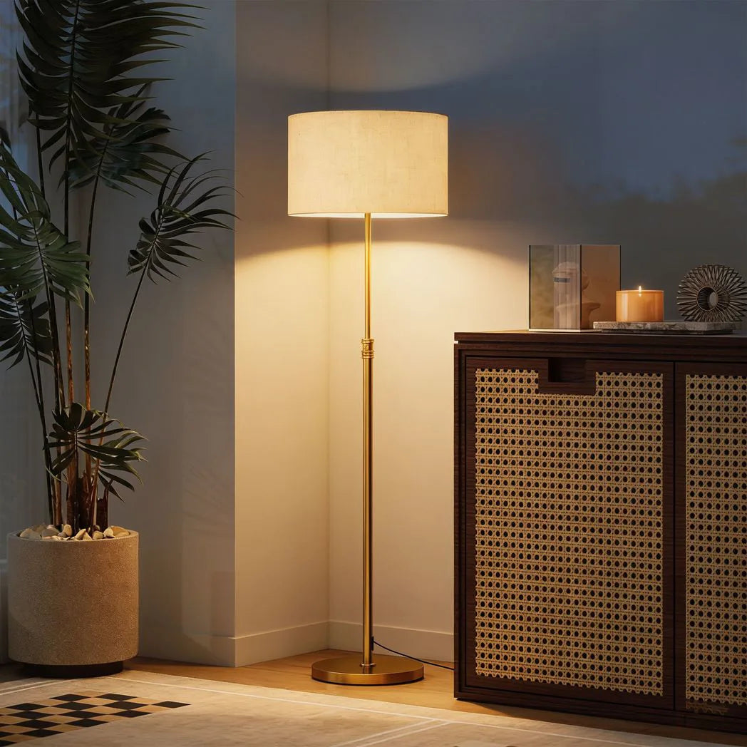 HOMCOM Floor Lamp with Remote, Height Adjustable Standing Lamp with Linen Shade