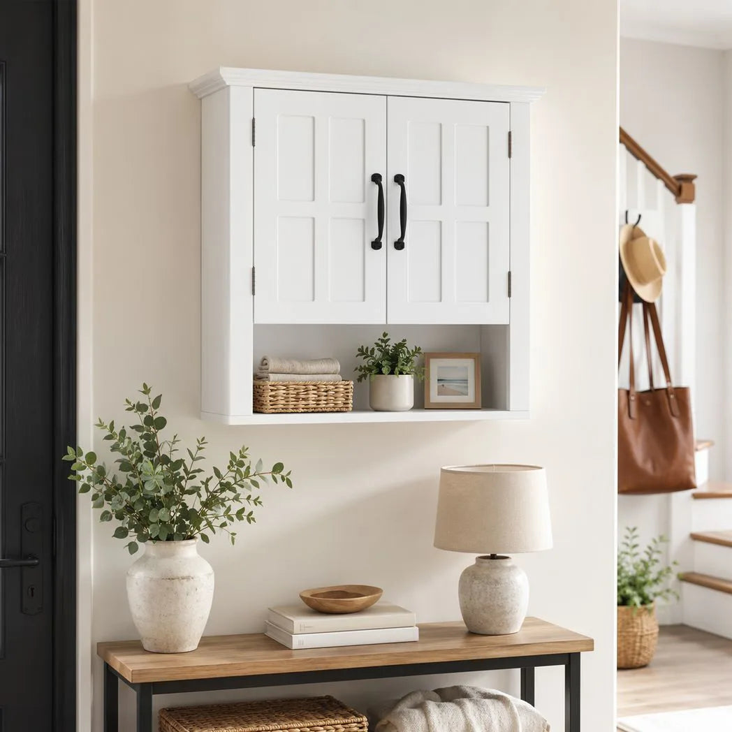 HOMCOM Wall-Mounted Bathroom Cabinet with 2 Doors & Adjustable Shelf – Medicine Cabinet, White