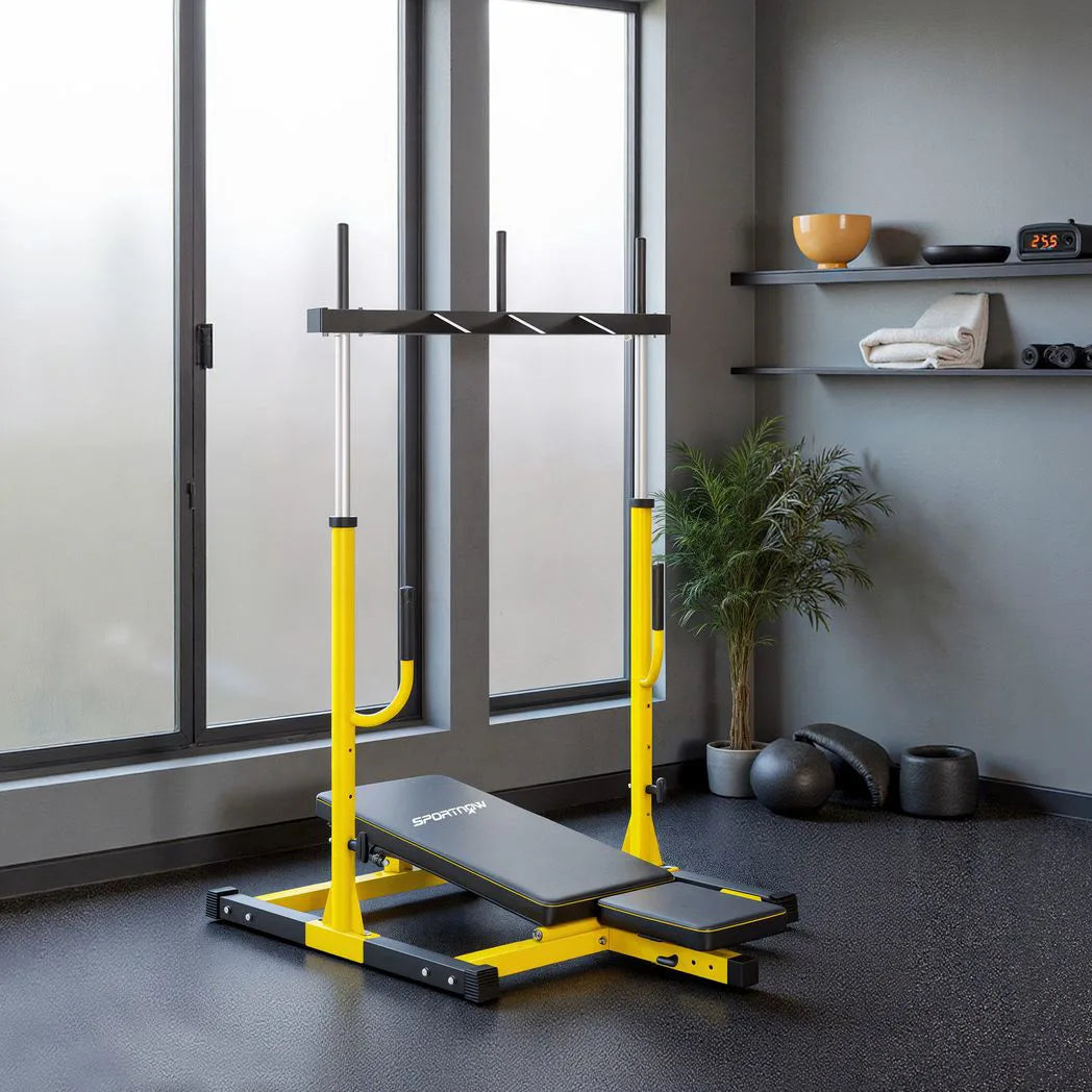 SPORTNOW Vertical Leg Press Machine with Adjustable Backrest & Headrest – 1" Standard Plate Home Gym, Yellow