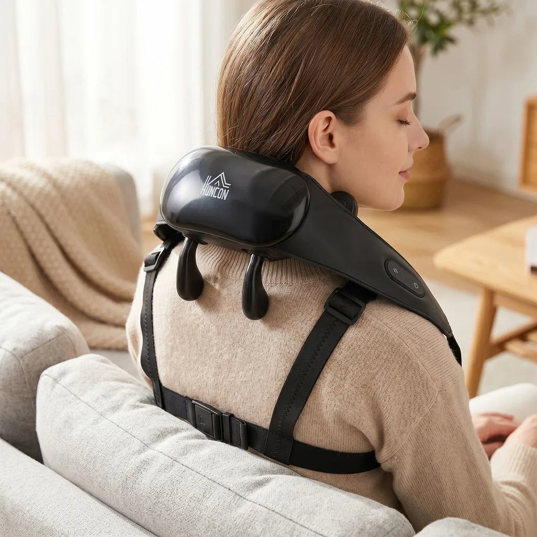 HOMCOM Cordless Neck Massager with Heat – 4D Shiatsu Deep Tissue Neck and Shoulder Massager for Car and Home