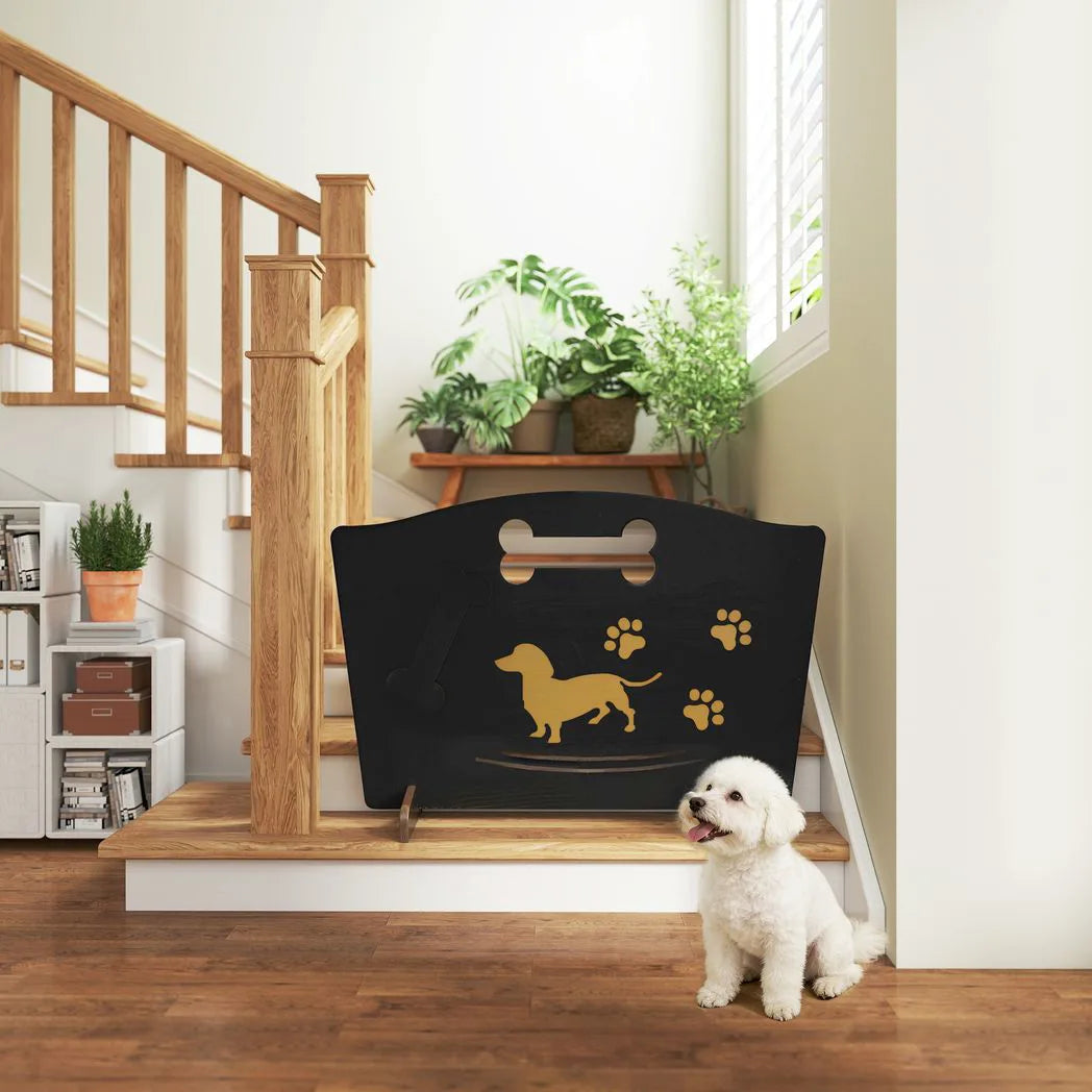 PawHut Wooden Dog Gate with Support Feet – Freestanding Pet Barrier for Stairs and Patio, Black