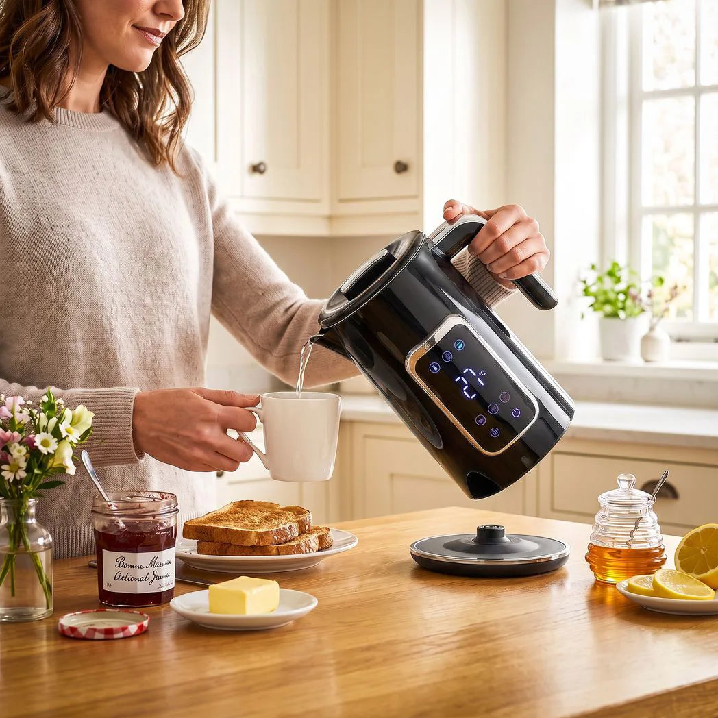 HOMCOM 1.7L 3000W Electric Kettle with LED Display, Adjustable Temperature & Keep Warm – Fast Boil Water Kettle, Black