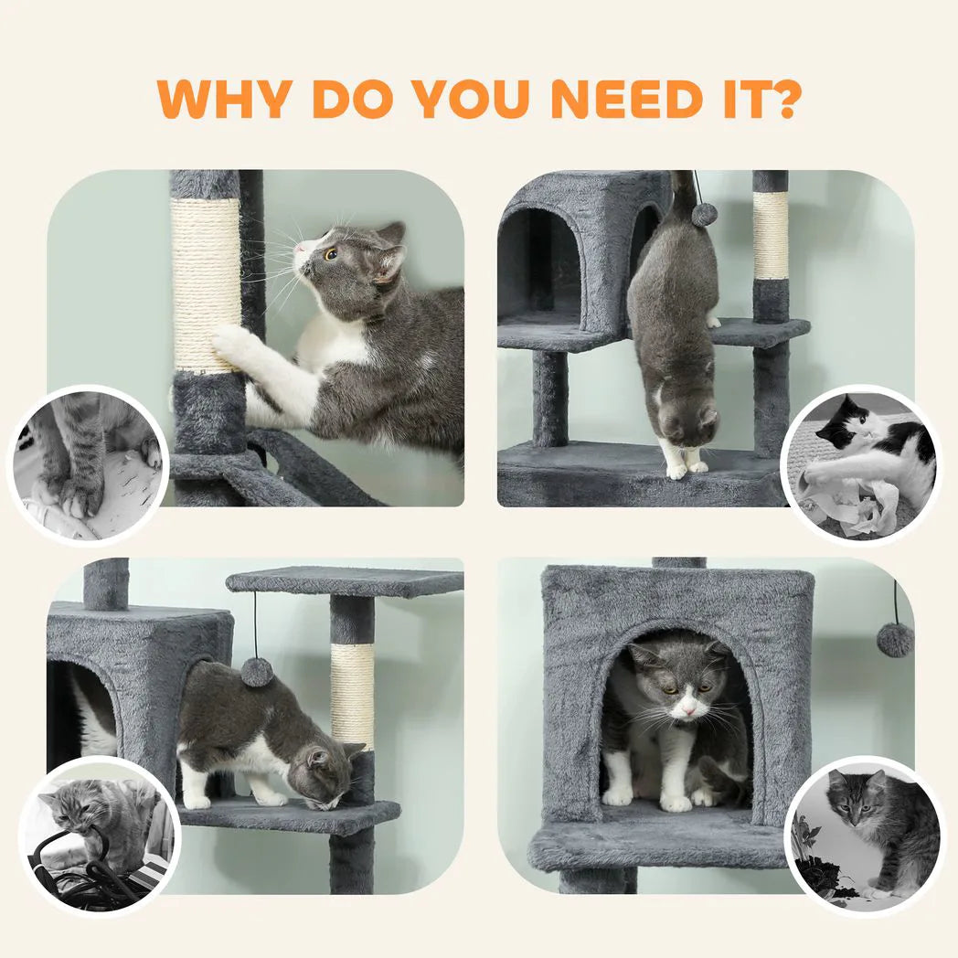 PawHut 202cm Large Cat Tree with 6 Scratching Posts, 2 Hammocks, 2 Condos – Indoor Cat Tower