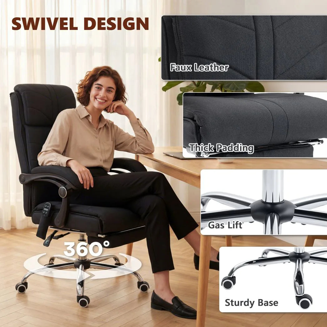 Vinsetto High Back Massage Office Chair with Heat, Footrest & 135° Recline – Faux Linen, Black