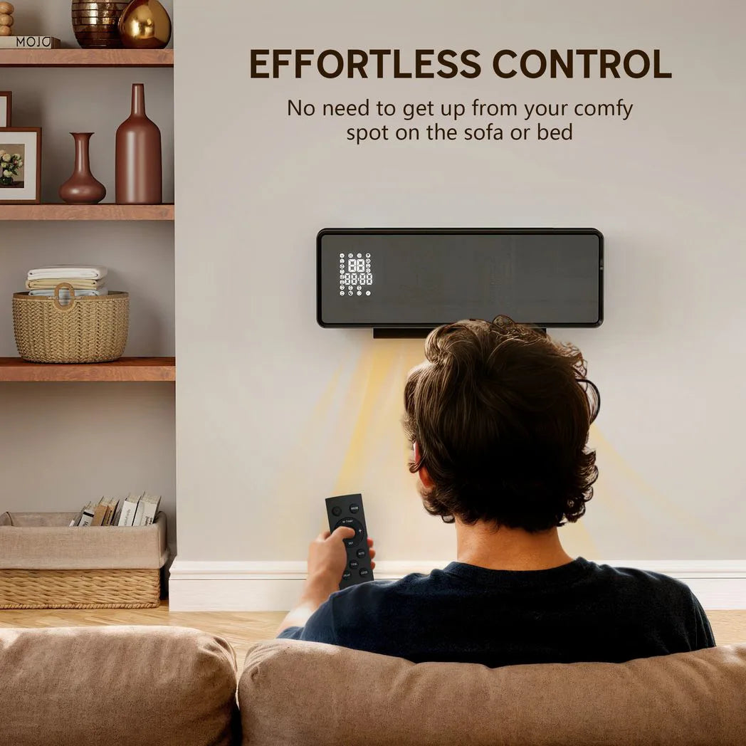 HOMCOM 2000W Wall Mounted Ceramic Electric Heater with Oscillating Fan and Thermostat – Remote Control, Black
