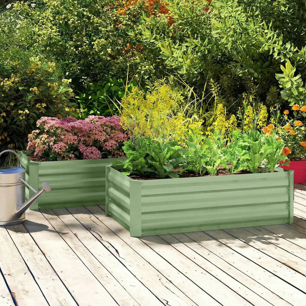 Outsunny Set of Two 100 x 60cm Steel Planter Boxes – Light Green