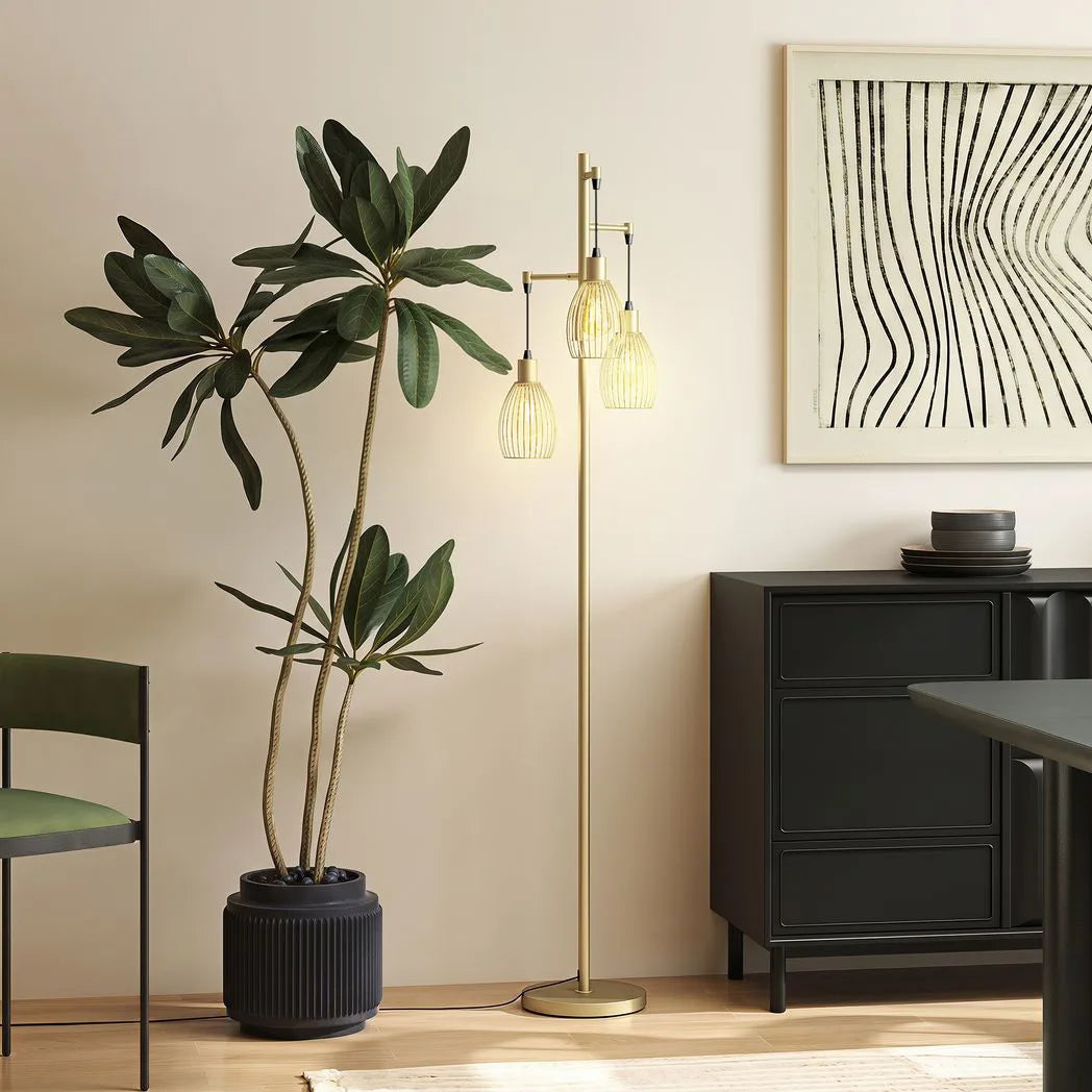 HOMCOM 170cm Dimmable 3-Light Cage Floor Lamp