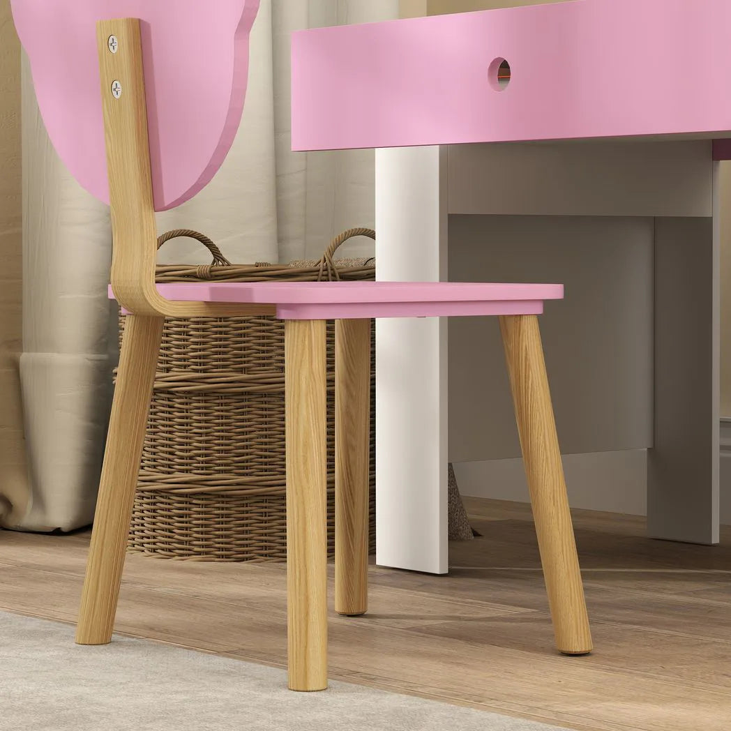 AIYAPLAY Kids Desk and Chair Set with Drawer and Bear Theme – Children's Study Table for Bedroom or Daycare, Pink
