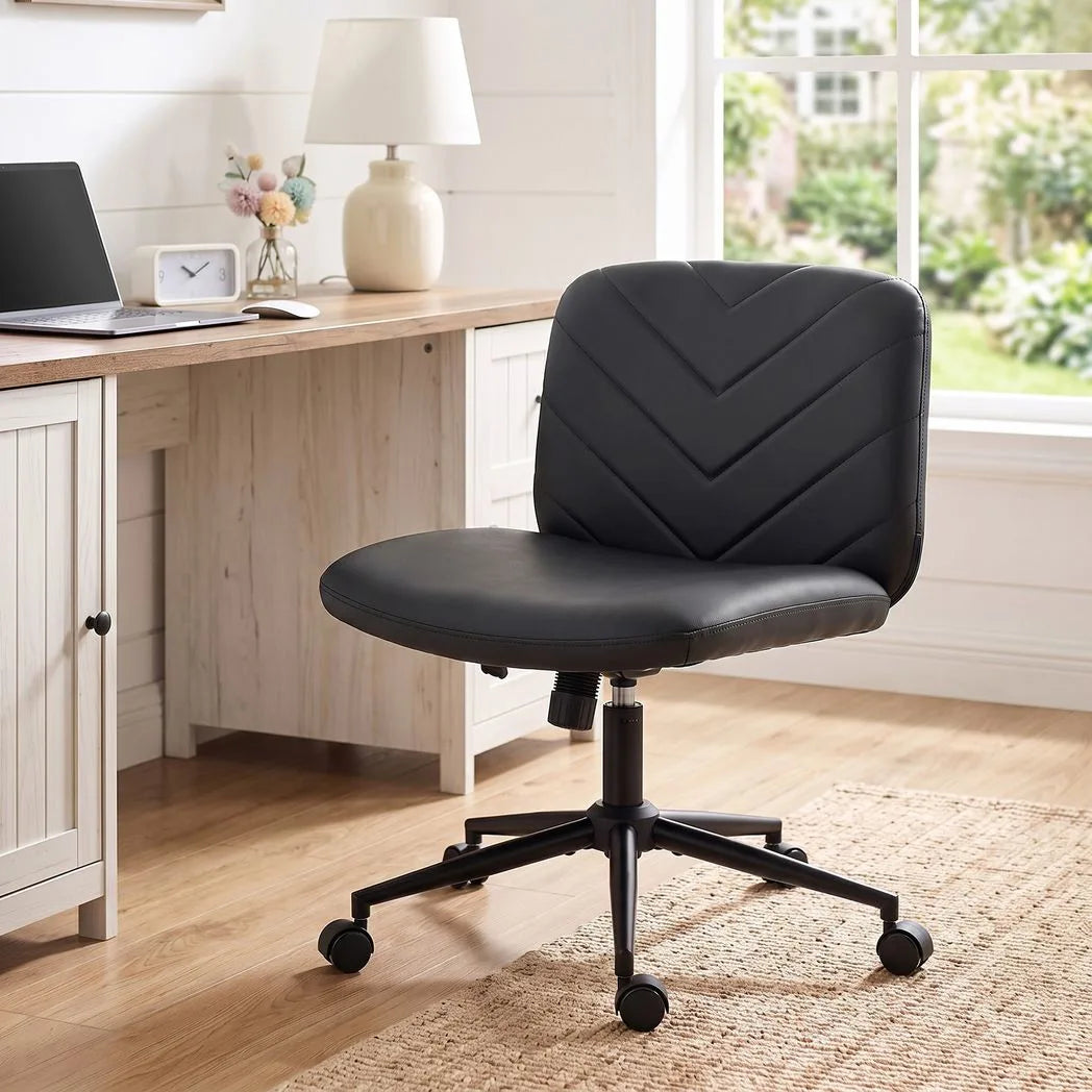 HOMCOM Armless Home Office Chair with 62cm Wide Seat & Rocking Function – Cross-Legged Swivel Chair, Black
