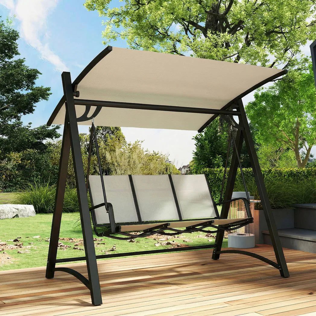 Outsunny 3 Seater Garden Swing Chair with Adjustable Canopy and Breathable Mesh Seat, 360 kg Capacity, White
