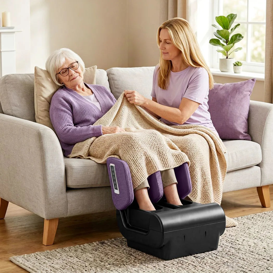 HOMCOM 2-in-1 Foot and Calf Massager with Heat, Air Compression and Timer – Folding Heated Footstool