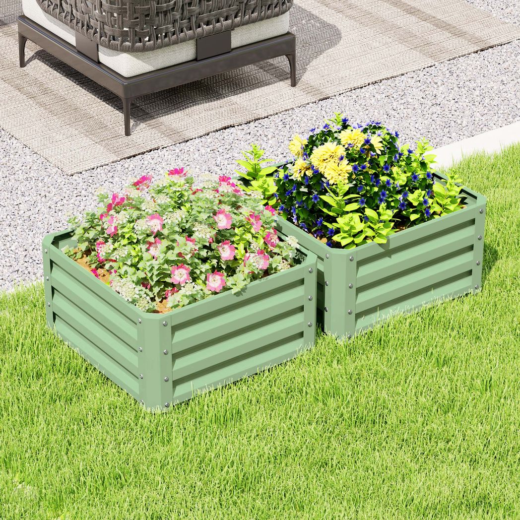 Outsunny Set of Two 60 x 60cm Steel Planter Boxes – Light Green