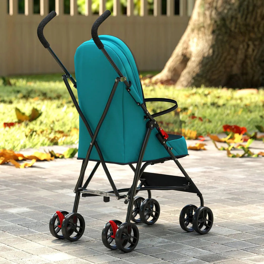PawHut Foldable Dog Stroller for Miniature Breeds with Brakes & Mesh Windows – Cat and Dog Pram, Dark Green