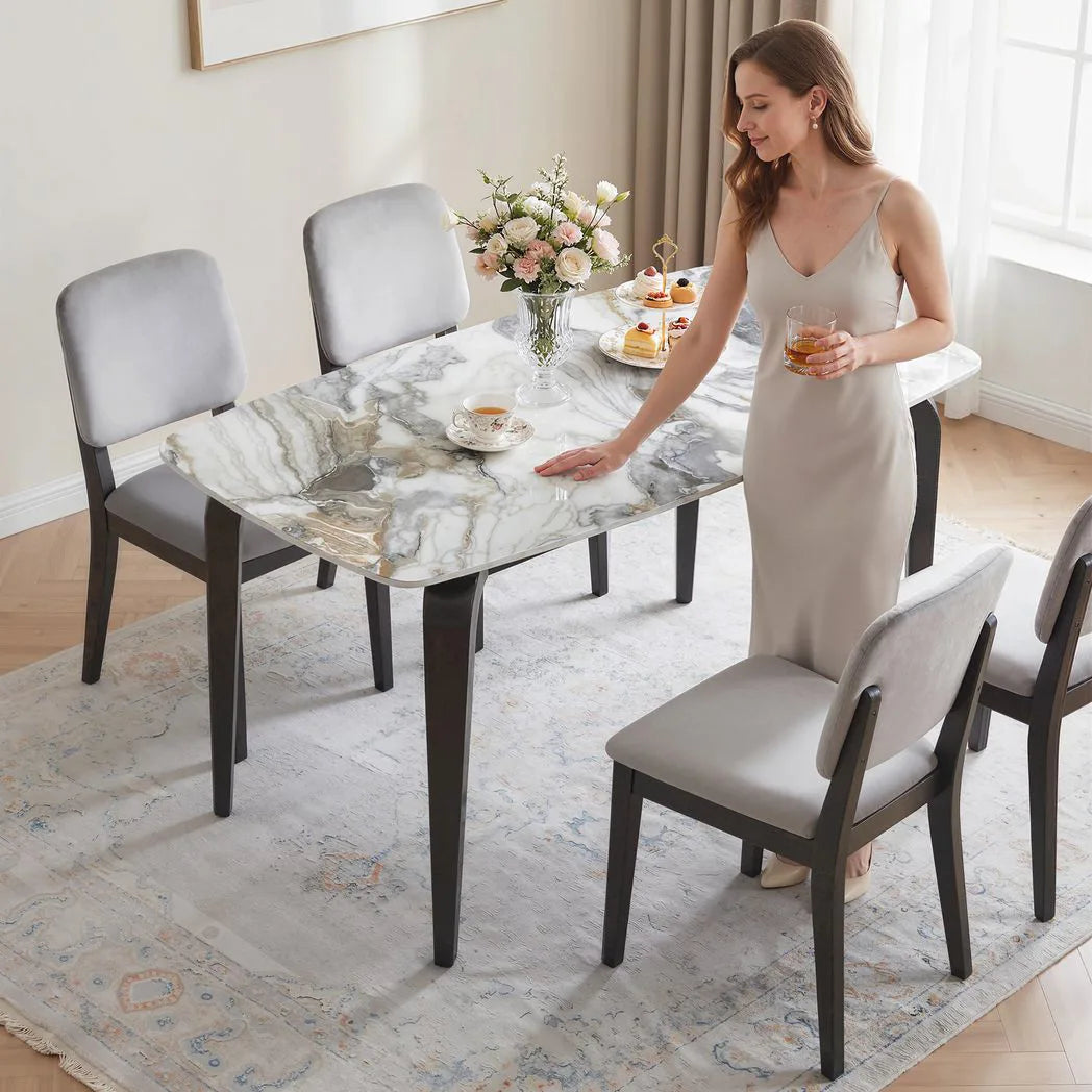HOMCOM Dining Table for 4 with Sintered Stone Top and Metal Legs – Modern Kitchen Table, White