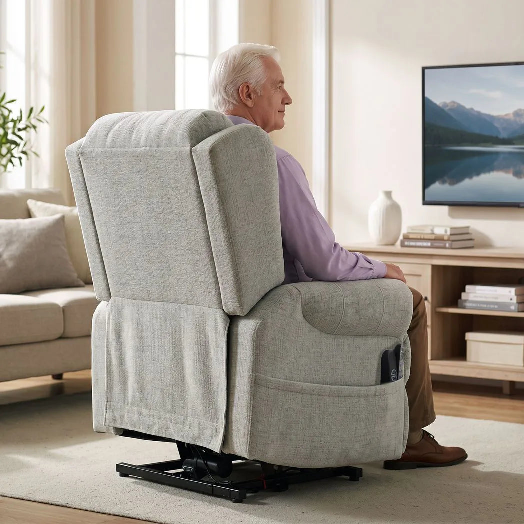 HOMCOM Riser Recliner Chair with Massage and Heat – Chenille Electric Power Lift Armchair, Light Grey