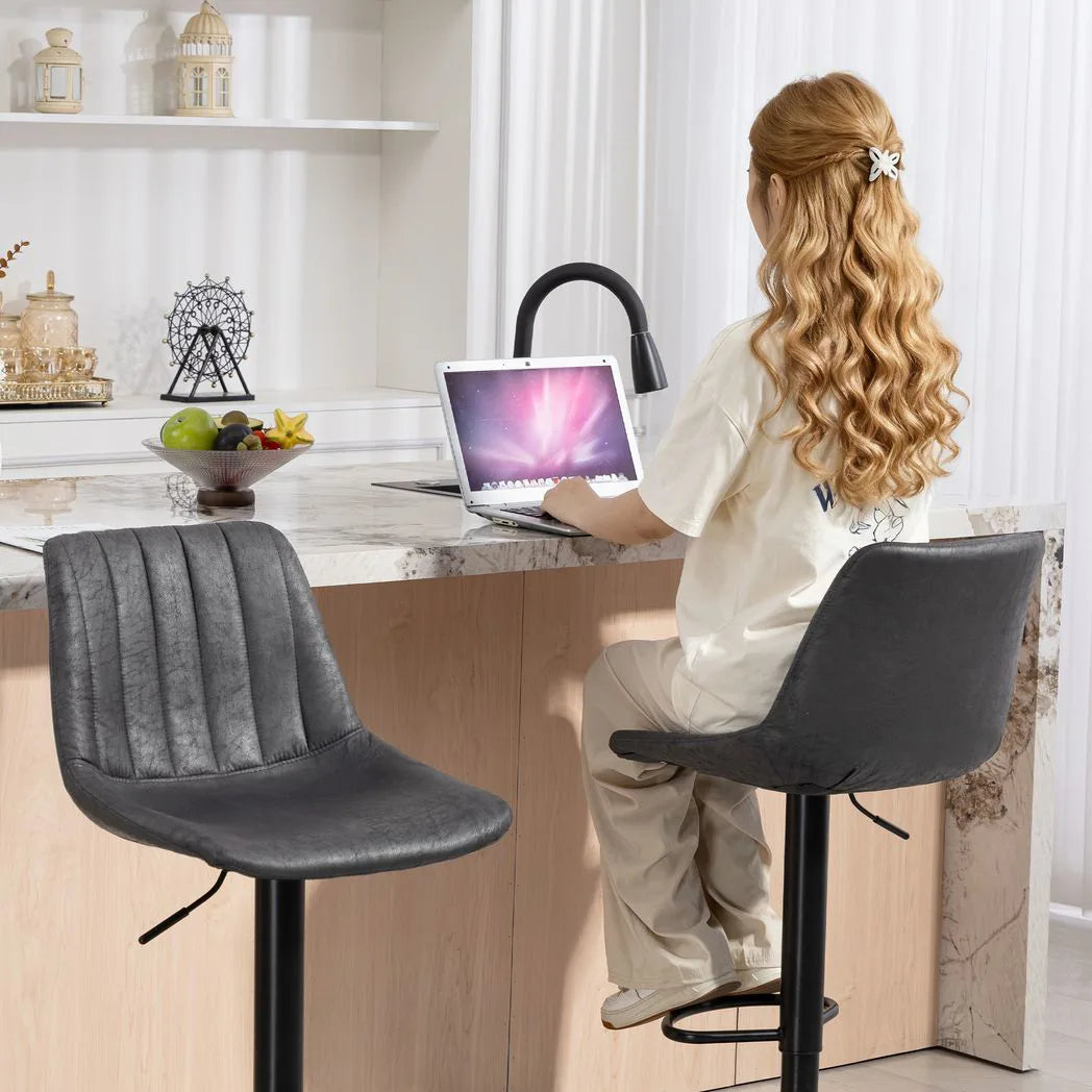 HOMCOM Set of 2 Height Adjustable Swivel Bar Stools with Footrest – Leathaire Kitchen Island Stools, Charcoal Grey
