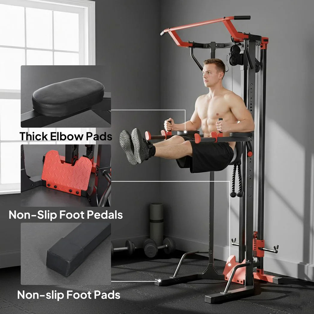 SPORTNOW Power Tower with Lat Pull Down, Pull Up Bar & Dip Station – Adjustable Home Gym Station, 300 kg Capacity