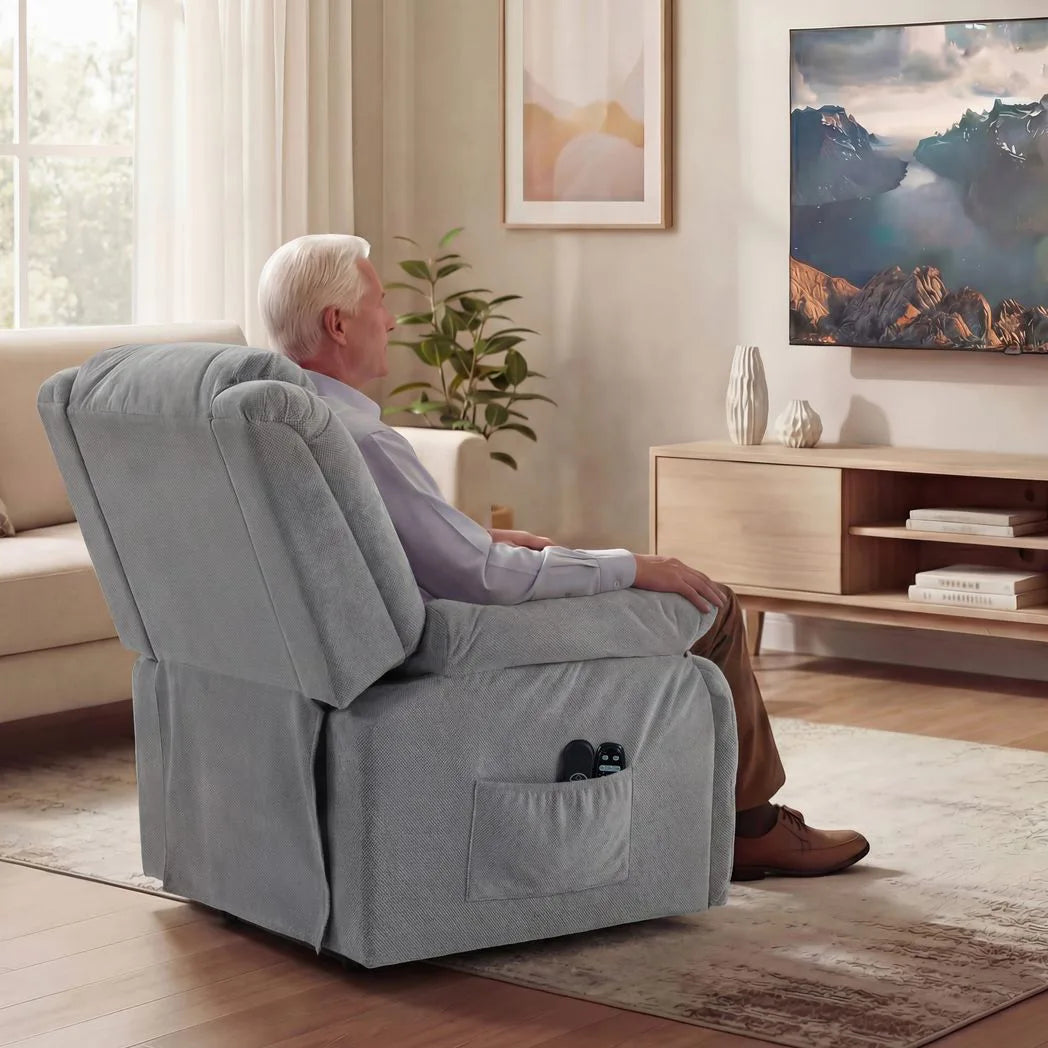 HOMCOM Electric Lift Recliner Chair with Vibration Massage, Heat and USB Port – Wide Seat, Light Grey