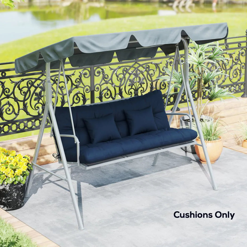 Outsunny 3 Seater Swing Seat and Back Cushion Set with 2 Pillows, Water Repellent, Dark Blue