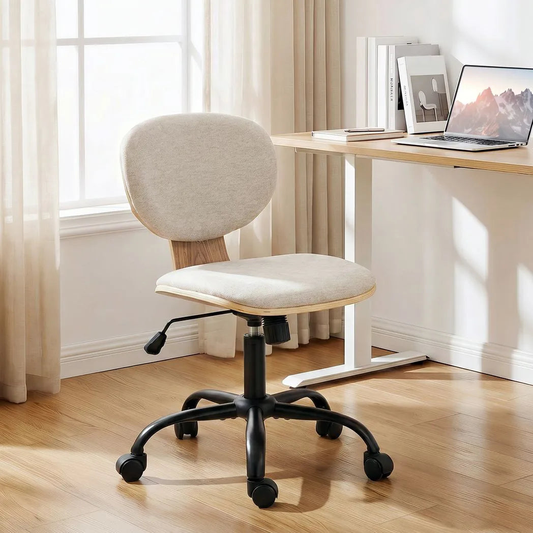 HOMCOM Armless Office Chair with Rocking Function, 360° Swivel and Adjustable Height – Linen-Look Desk Chair, Light Grey