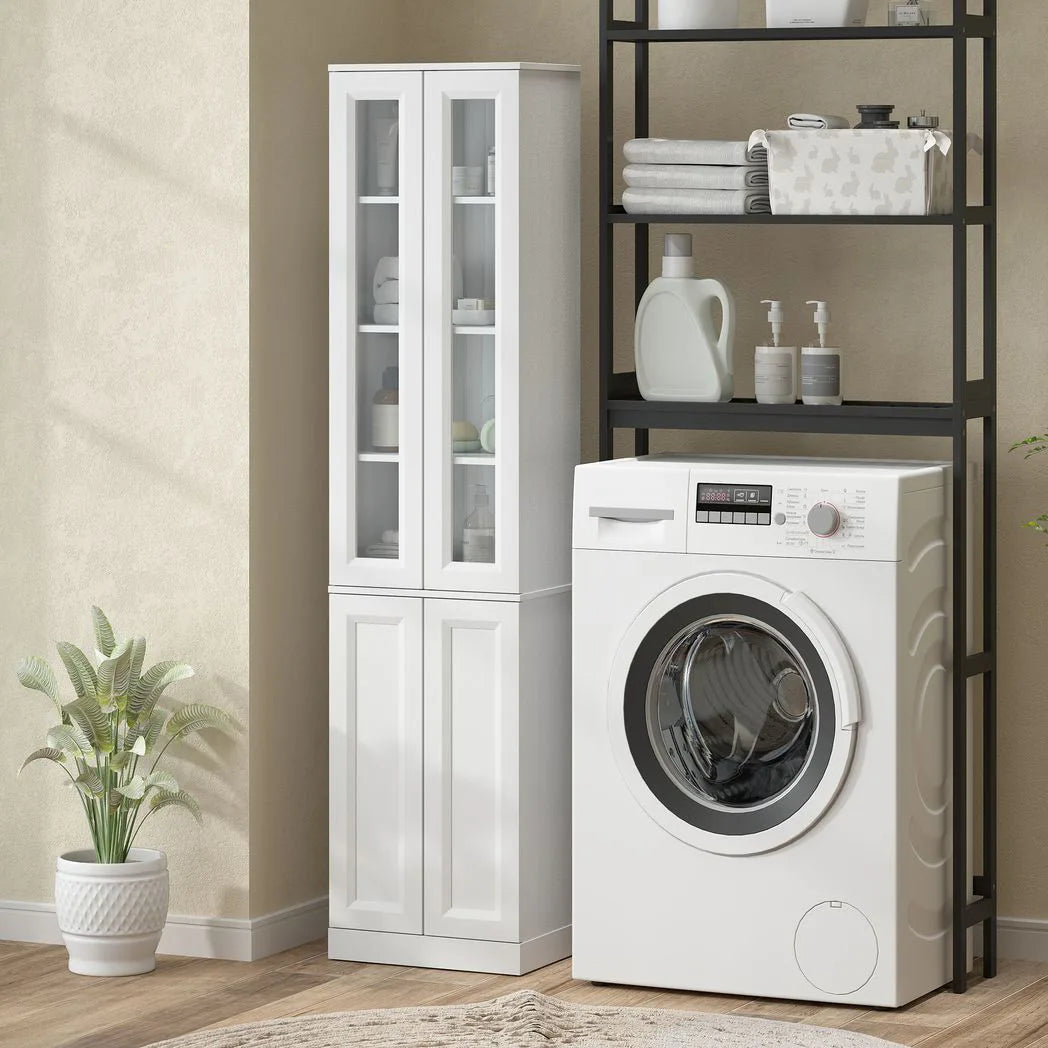 HOMCOM Tall Bathroom Storage Cabinet with 6 Tiers, Adjustable Shelf and 4 Soft-Close Doors – Slim Floor Cabinet, White
