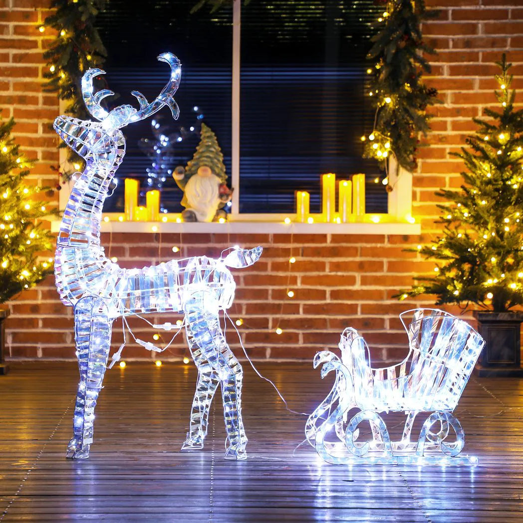 Outsunny Lighted Reindeer & Sleigh, 170 LEDs